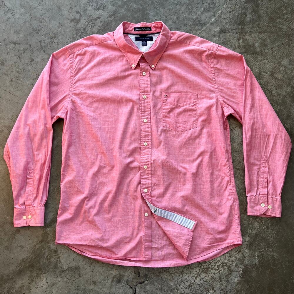 Tommy Hilfiger Shirt Mens XXL Pink Graduate End-on-End Button Down Long Sleeve